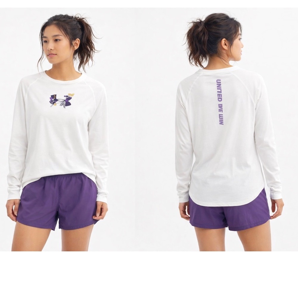 Under Armour Womens HeatGear Long Sleeve Shirt White United We Win 1354955 Large